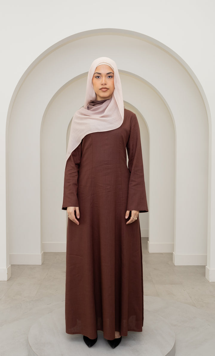 Amara Linen Corset Dress – Brown