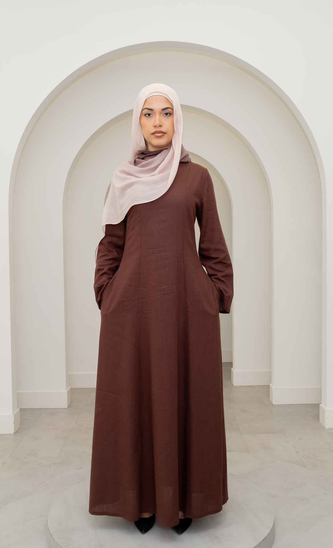 Amara Linen Corset Dress – Brown