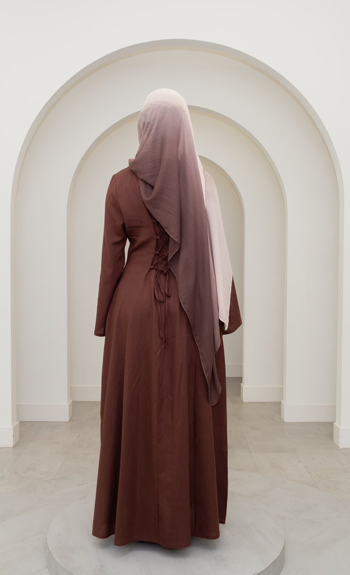 Amara Linen Corset Dress – Brown