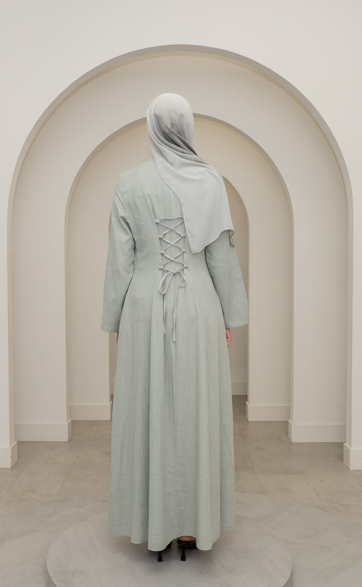 Amara Linen Corset Dress – Sage