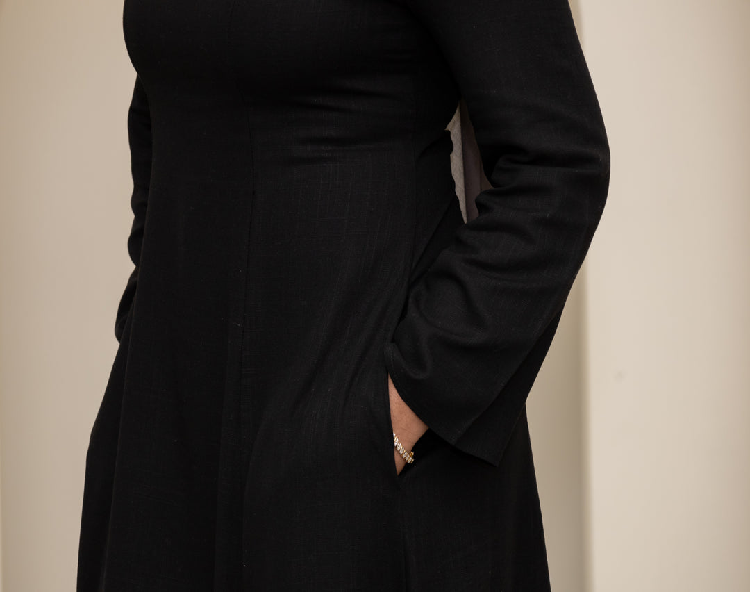 Amara Linen Corset Dress – Black