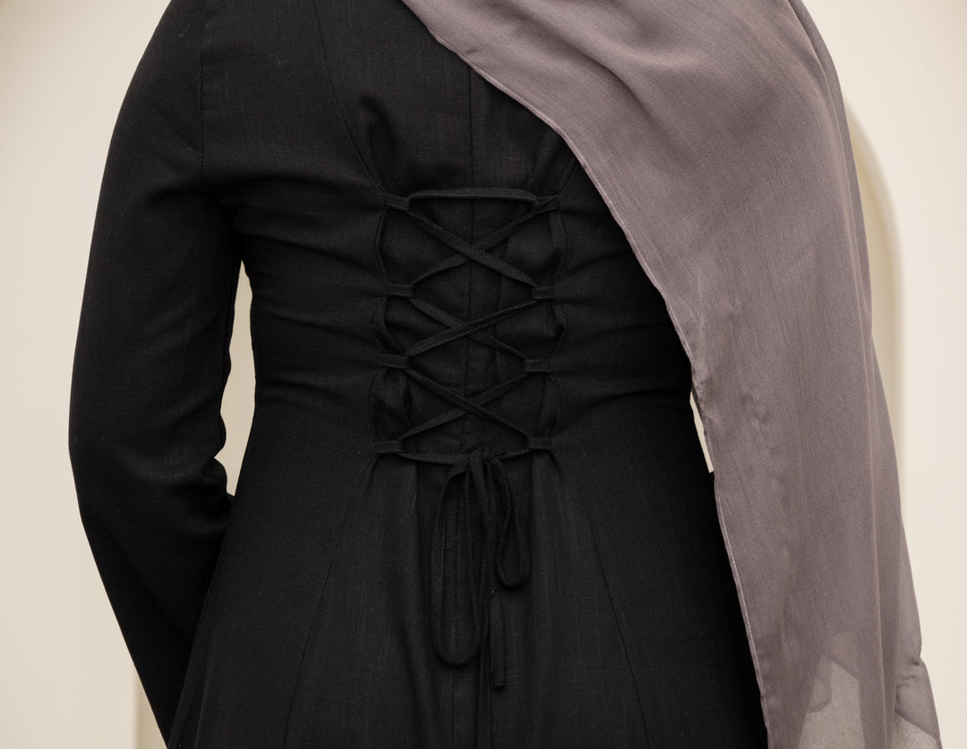 Amara Linen Corset Dress – Black
